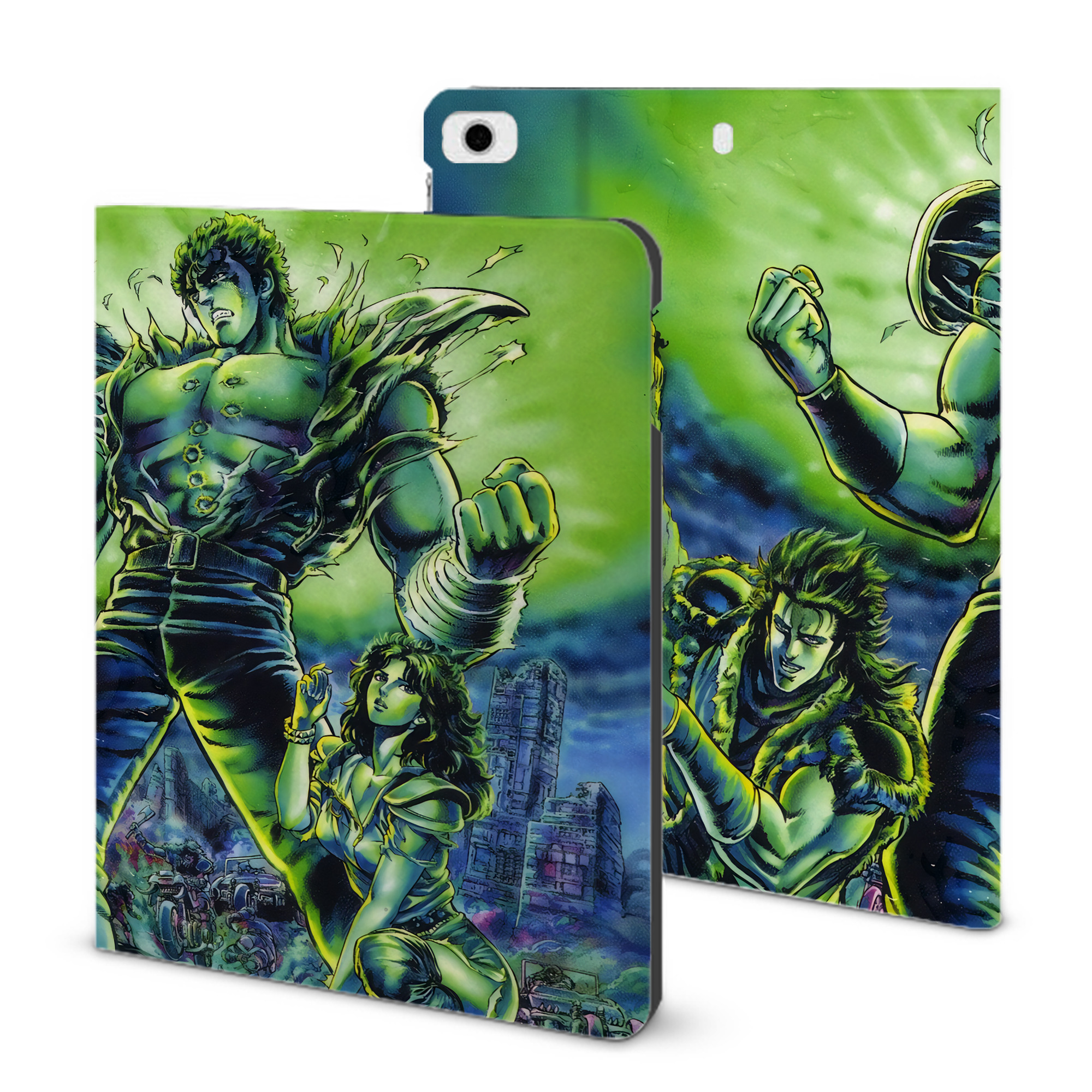 （画像用） 北斗の拳 Fist of the North Star IPad ケース ブック型 PUレザー TPU 耐衝撃 軽量 薄型 ペン収納なし 全面保護 IPad 各モデル対応